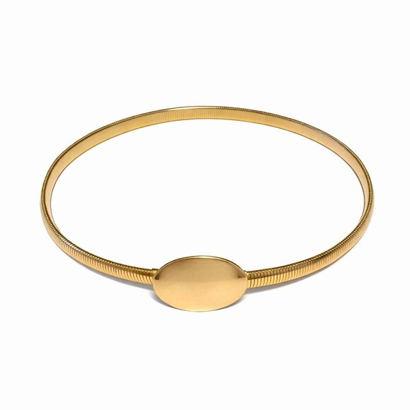 Unbranded Accessories - Vintage 1970s Goldtone Oval Plate Stretchy Coil Belt, MONOGRAMMABLE! EVC, 23-27"